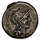Roman Republic Silver Denarius M Sergius Silus (116-115 BC) Ch XF