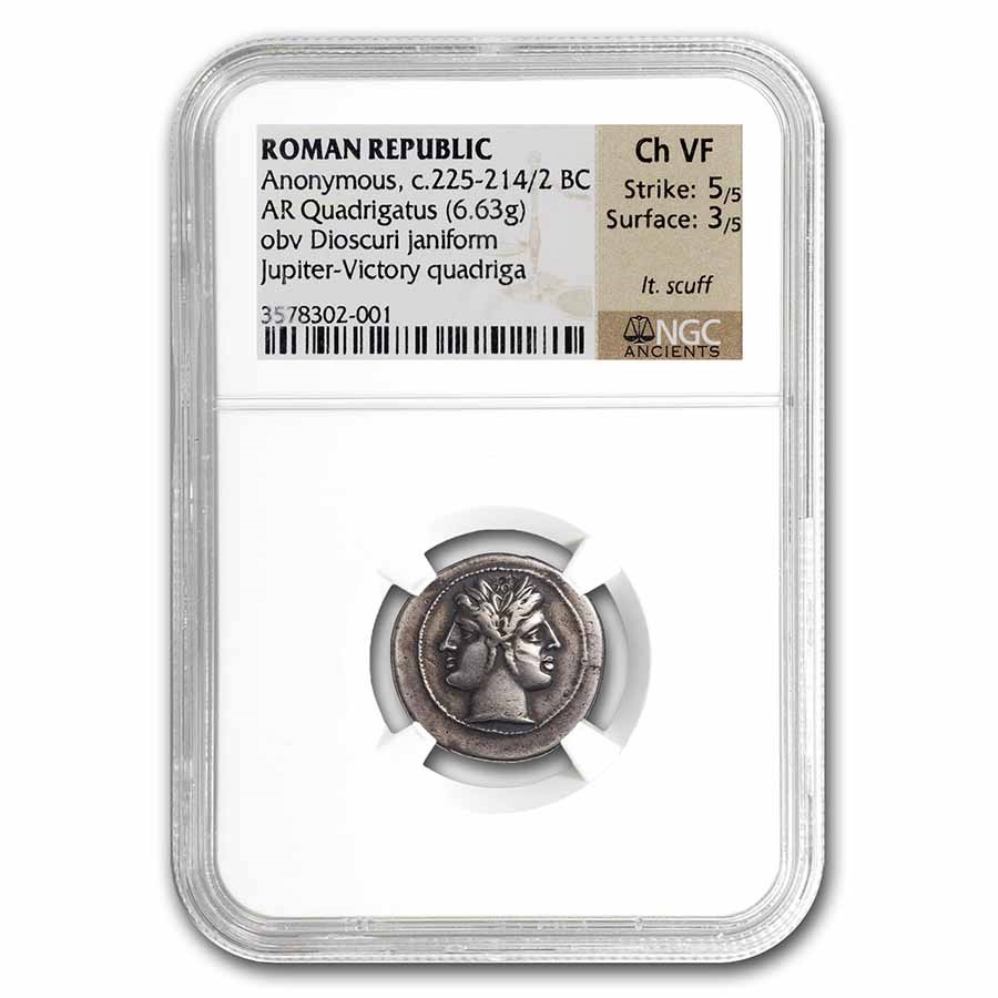 Roman Republic Silver Quadrigatus (c.225-214/2 BC) Ch VF NGC