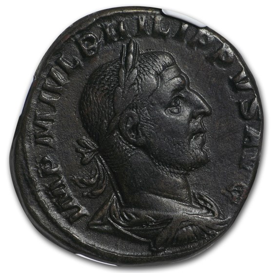 Roman Sestertius Emp. Phillip I/ Aequitas (244-249 AD) NGC XF Roman Sestertius Emp. Phillip I/ Aequitas (244-249 AD) NGC XF