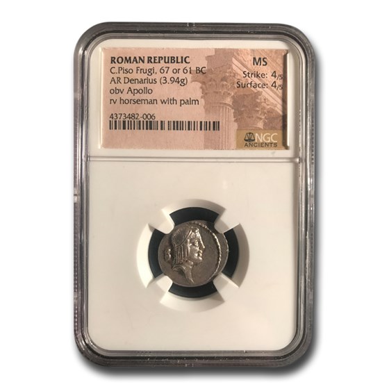 Roman Silver Denarius C. Piso Frugi (67 or 61 BC) MS NGC Roman Silver Denarius C. Piso Frugi (67 or 61 BC) MS NGC