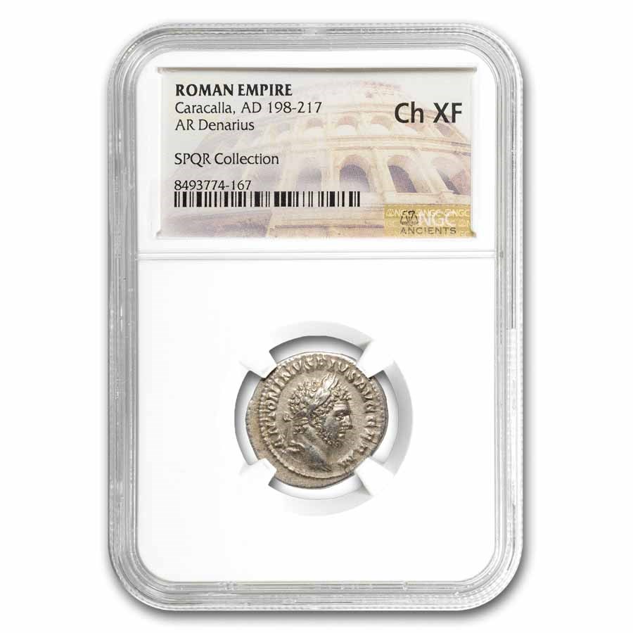 Roman Silver Denarius Caracalla (198-217 AD) Ch XF NGC (Random)