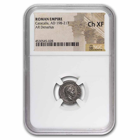 Roman Silver Denarius Caracalla (198-217 AD) Ch-XF NGC Roman Silver Denarius Caracalla (198-217 AD) Ch-XF NGC