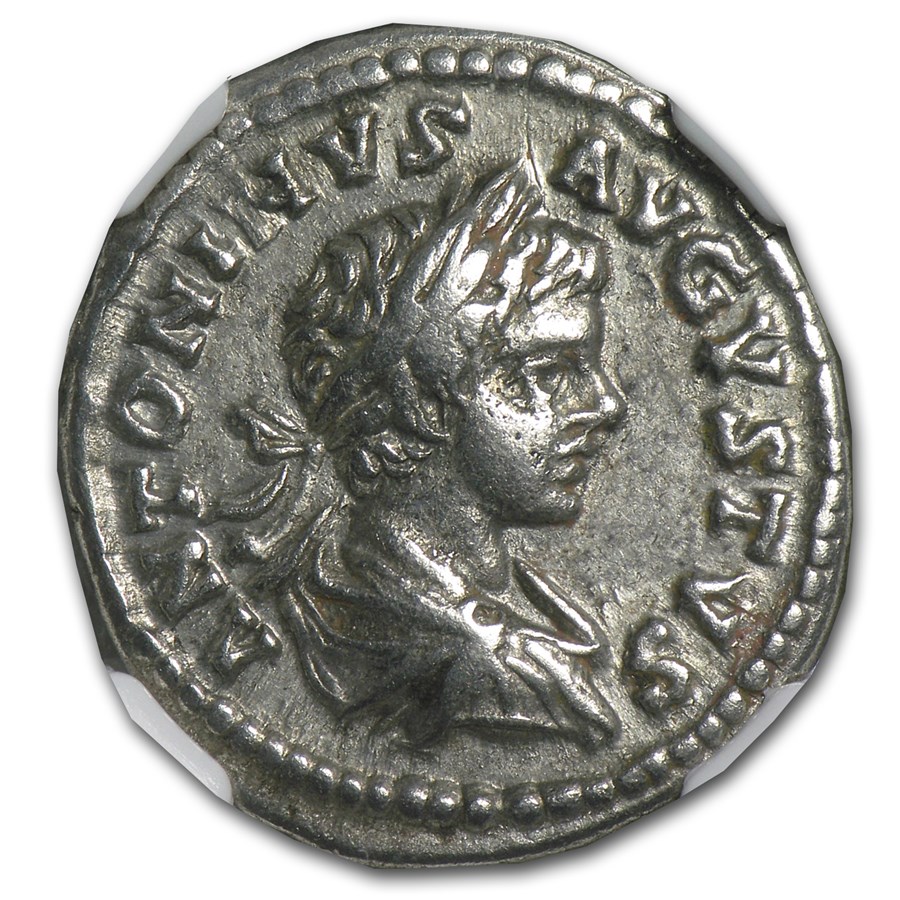 Roman Silver Denarius Emperor Caracalla (198-217 AD) Ch-VF NGC