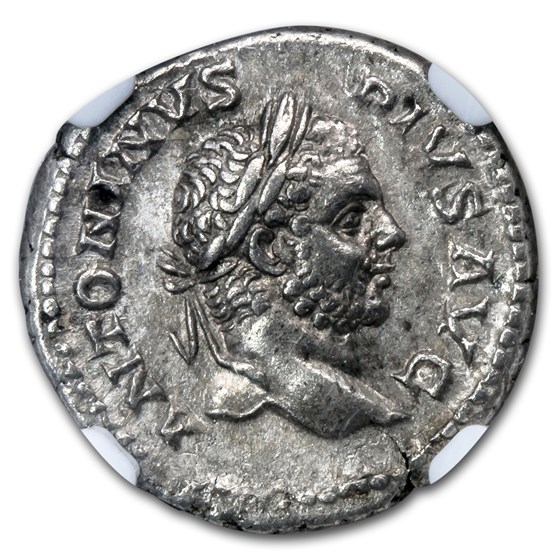 Roman Silver Denarius Emperor Caracalla XF NGC (198-217 AD) Roman Silver Denarius Emperor Caracalla XF NGC (198-217 AD)
