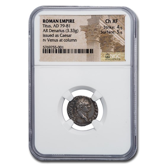 Roman Silver Denarius Emperor Titus (79-81 AD) Ch XF NGC Roman Silver Denarius Emperor Titus (79-81 AD) Ch XF NGC