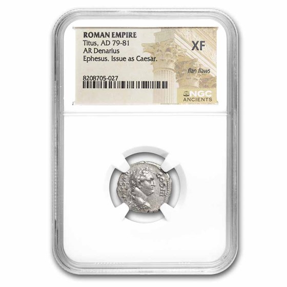 Roman Silver Denarius Emperor Titus (79-81 AD) XF NGC (Random)