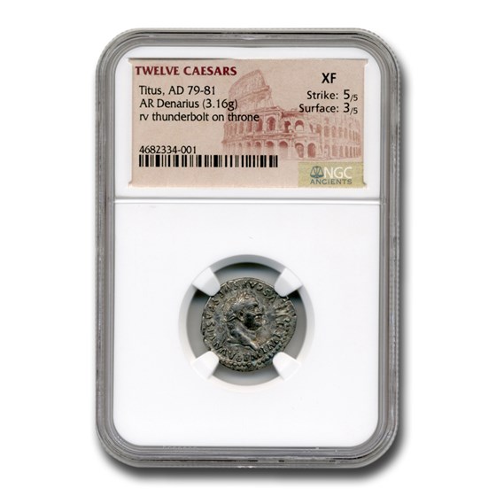 Roman Silver Denarius Emperor Titus (79-81 AD) XF NGC Roman Silver Denarius Emperor Titus (79-81 AD) XF NGC