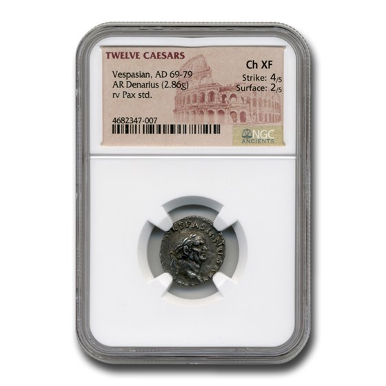 Roman Silver Denarius Emperor Vespasian (69-79 AD) Ch XF NGC Roman Silver Denarius Emperor Vespasian (69-79 AD) Ch XF NGC