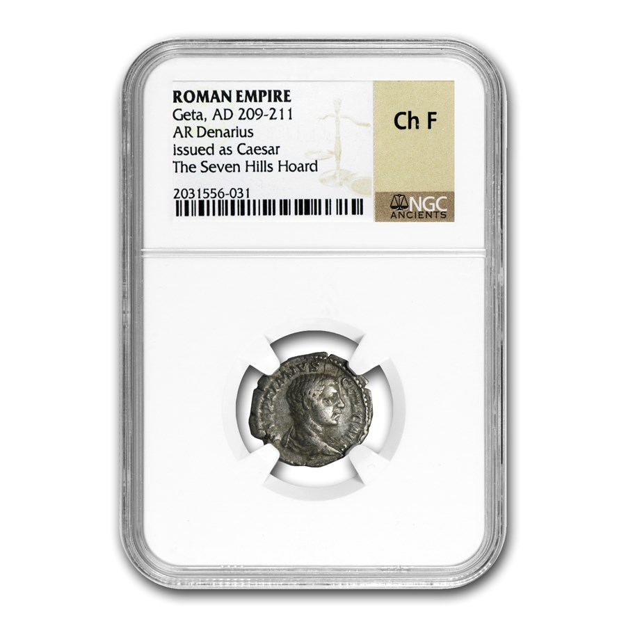 Roman Silver Denarius Geta as Caesar Ch-F NGC (209-211 AD)