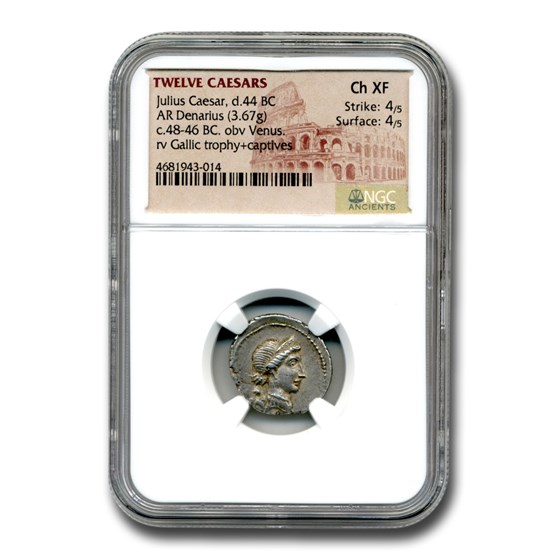 Roman Silver Denarius Julius Caesar (44 BC) CH XF NGC Roman Silver Denarius Julius Caesar (44 BC) CH XF NGC