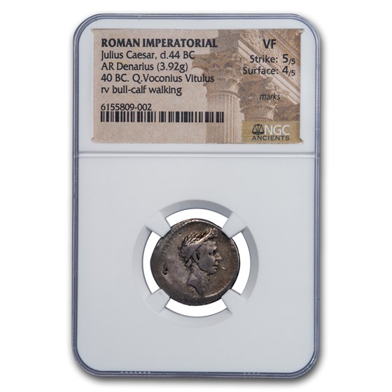 Roman Silver Denarius Julius Caesar (d.40 BC) VF NGC (Cr-526/4) Roman Silver Denarius Julius Caesar (d.40 BC) VF NGC (Cr-526/4)