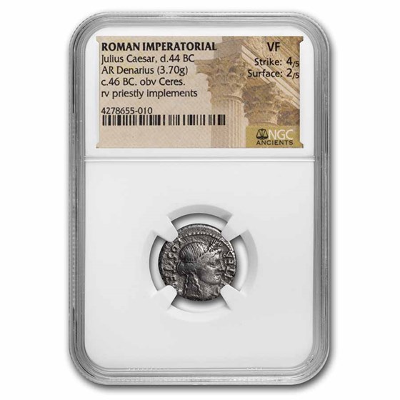 Roman Silver Denarius Julius Caesar (d.44 BC) VF NGC Roman Silver Denarius Julius Caesar (d.44 BC) VF NGC