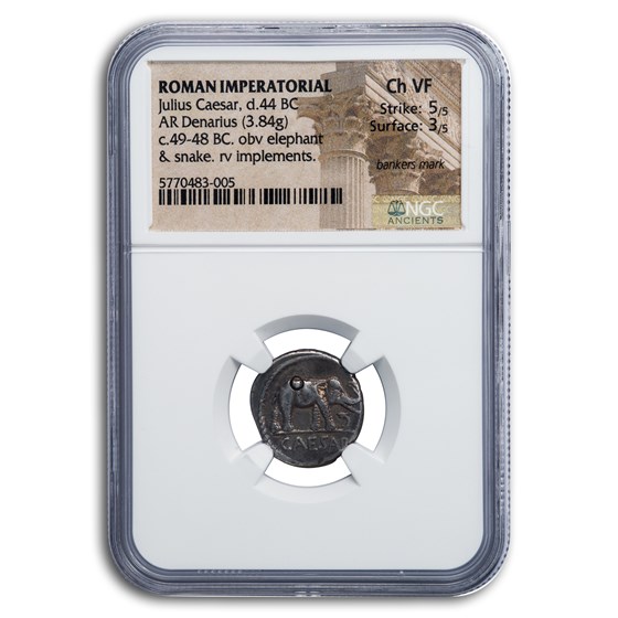 Roman Silver Denarius Julius Caesar Elephant (44 BC) Ch VF NGC Roman Silver Denarius Julius Caesar Elephant (44 BC) Ch VF NGC