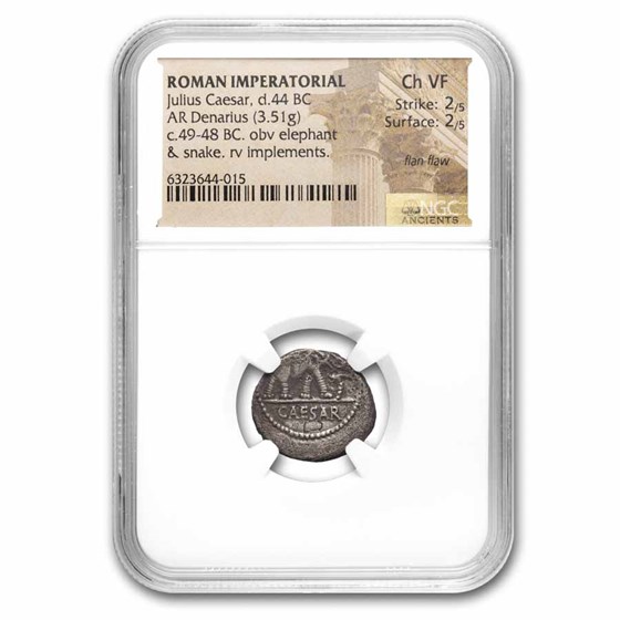 Roman Silver Denarius Julius Caesar Elephant (44 BC) Ch VF NGC Roman Silver Denarius Julius Caesar Elephant (44 BC) Ch VF NGC