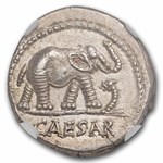 Roman Silver Denarius Julius Caesar Elephant (44 BC) MS NGC 4/5