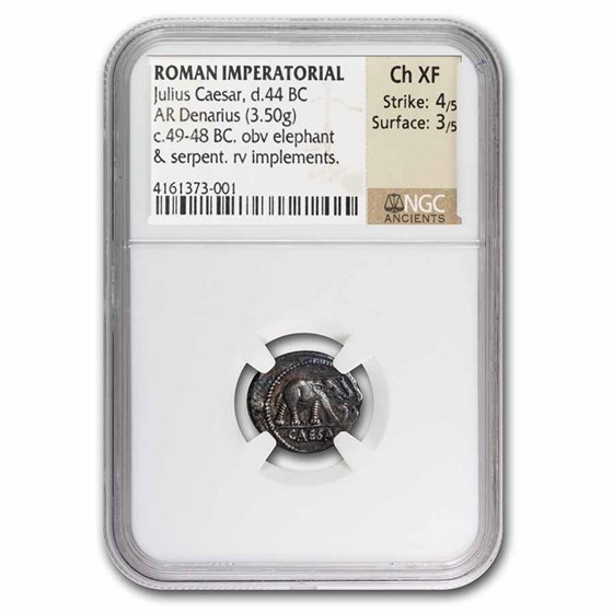 Roman Silver Denarius Julius Caesar Elephant (49-48 BC) Ch XF NGC Roman Silver Denarius Julius Caesar Elephant (49-48 BC) Ch XF NGC
