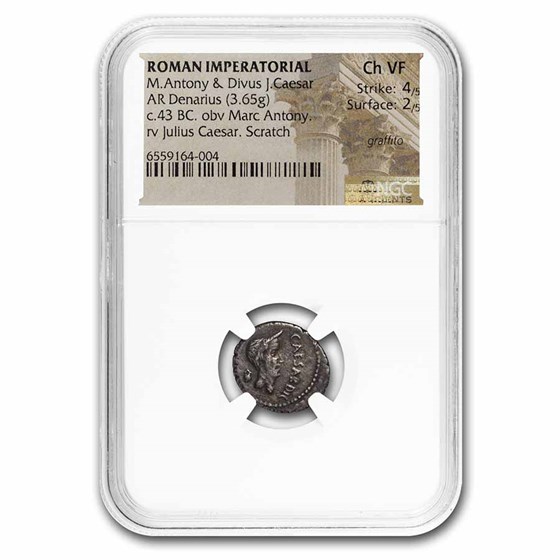 Roman Silver Denarius Marc Antony (c.43 BC) Ch VF NGC (Cr-488/2)