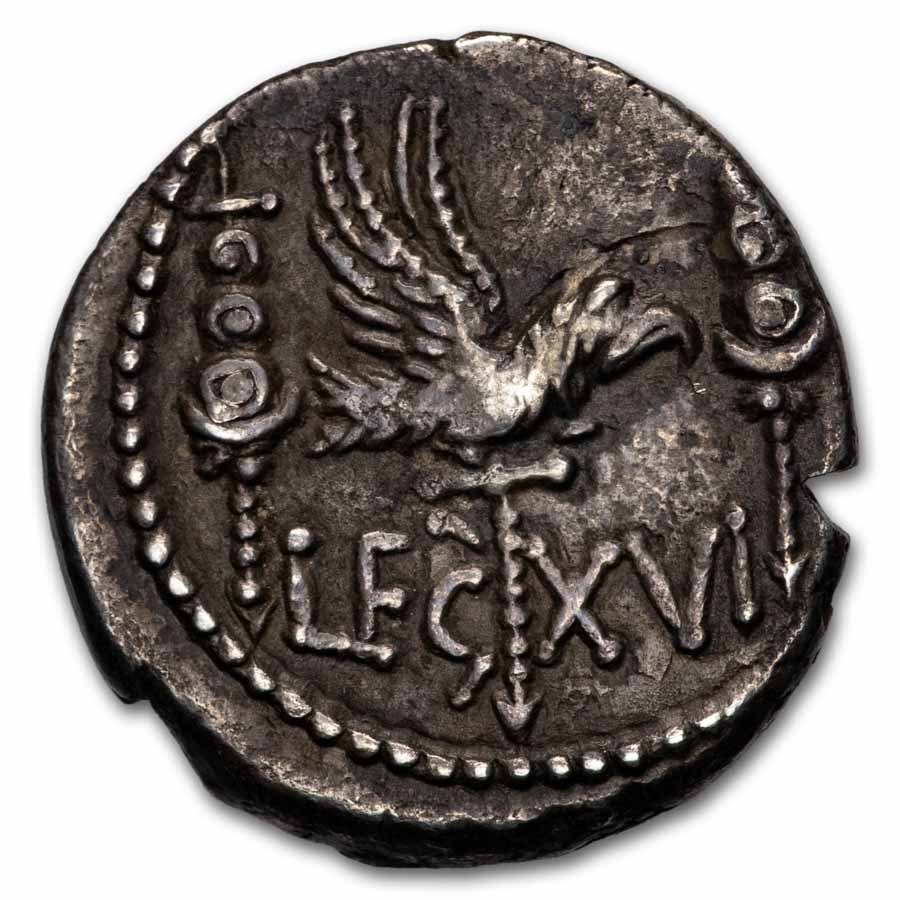 Roman Silver Denarius Marc Antony Legion XVI (30 BC) XF