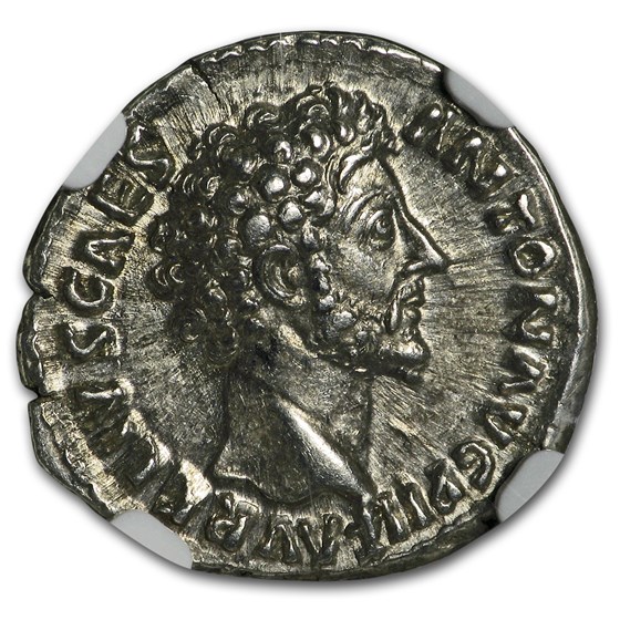 Roman Silver Denarius Marcus Aurelius (161-180 AD) AU NGC