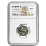 Roman Silver Denarius Marcus Aurelius Ch-XF NGC (161-180 AD)