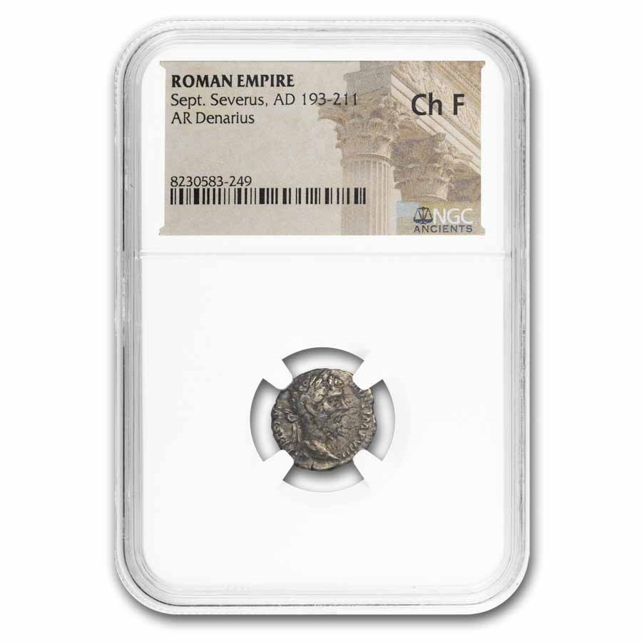 Roman Silver Denarius Septimius Severus (193-211 AD) Ch Fine NGC