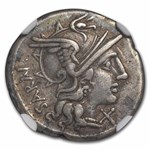 Rome AR Denarius M. Atil Saranus (148 BC) VF NGC (Cr-214/1b)