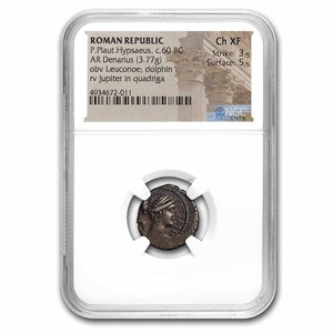 Buy Rome AR Denarius P. Plaut Hypsaeus 60 BC Ch XF NGC (Cr-420/2a) | APMEX