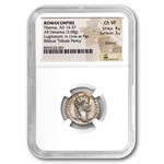 Rome AR Denarius Tiberius 14-37 AD Ch VF NGC (4/3, Tribute Penny)