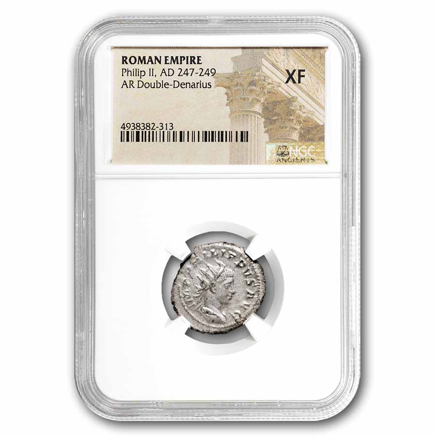 Rome AR Double Denarius Philip II 247-249 AD XF NGC Random