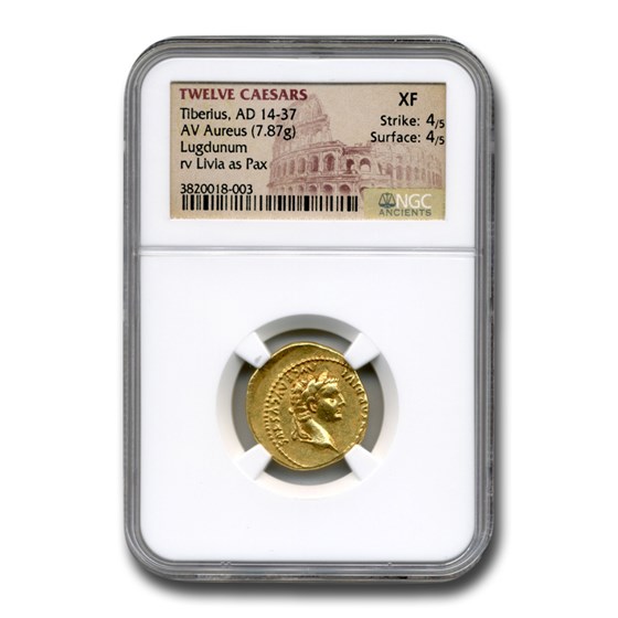 Rome AV Aureus Emp Tiberius (14-37 AD) XF NGC (Tribute Penny) Rome AV Aureus Emp Tiberius (14-37 AD) XF NGC (Tribute Penny)
