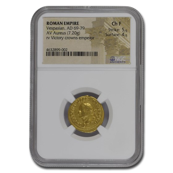 Rome AV Aureus Emp Vespasian (69-79 AD) Ch Fine NGC (RIC II 106) Rome AV Aureus Emp Vespasian (69-79 AD) Ch Fine NGC (RIC II 106)