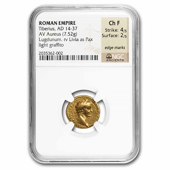 Rome AV Aureus Tiberius 14-37 AD Ch Fine NGC (Tribute Penny) Rome AV Aureus Tiberius 14-37 AD Ch Fine NGC (Tribute Penny)