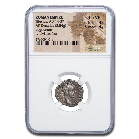 Rome Silver Denarius Emperor Tiberius (14-37 AD) Ch VF NGC Rome Silver Denarius Emperor Tiberius (14-37 AD) Ch VF NGC