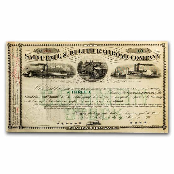 Saint Paul & Duluth Railroad Company Set (3 Stock Certificates) Saint Paul & Duluth Railroad Company Set (3 Stock Certificates)