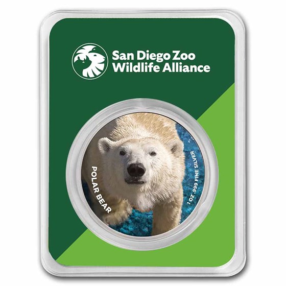 San Diego Zoo 1 oz Colorized Silver Polar Bear in TEP