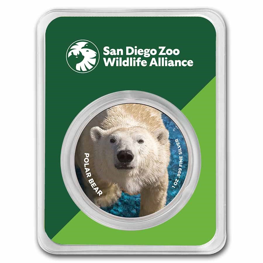 San Diego Zoo 1 oz Colorized Silver Polar Bear in TEP