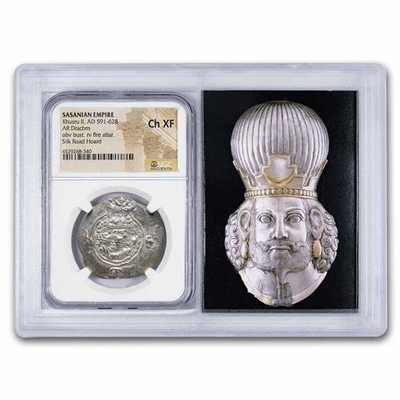 Sasanian Empire AR Drachm Khusru II (591-628 AD) Ch XF NGC Vault
