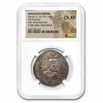 Sasanian Empire AR Drachm King Khusru II (591-628 AD) CH XF NGC