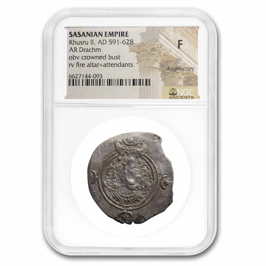 Sasanian Empire AR Drachm King Khusru II (591-628 AD) Fine NGC