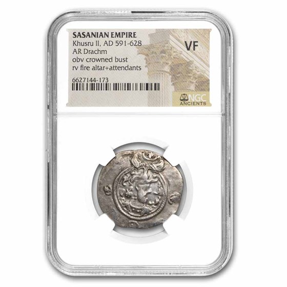 Sasanian Empire AR Drachm King Khusru II (591-628 AD) VF NGC