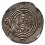 Sasanian Empire AR Drachm King Khusru II (591-628 AD) XF NGC
