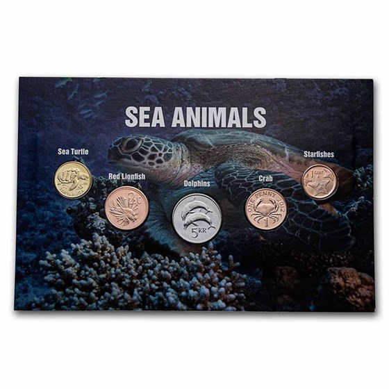 Sea Animal Coins from Around the World 5-Coin Set BU