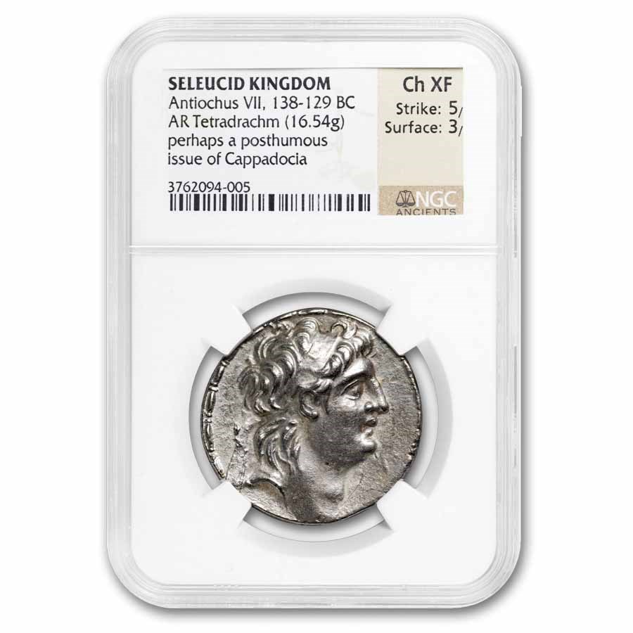 Seleucid Antiochus VII Tetradrachm (138-129 BC) Ch XF NGC (5/3)