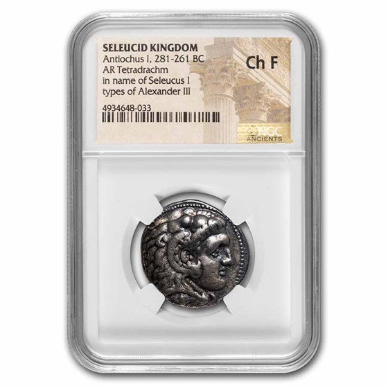Seleucid Empire AR Tetradrachm Antiochus I 281-261 BC Ch Fine NGC Seleucid Empire AR Tetradrachm Antiochus I 281-261 BC Ch Fine NGC