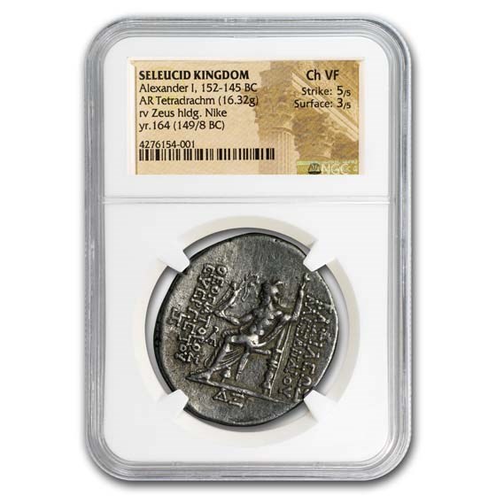 Seleucid Kingdom Alexander I Tetradrachm (149/8 BC) Ch VF NGC Seleucid Kingdom Alexander I Tetradrachm (149/8 BC) Ch VF NGC