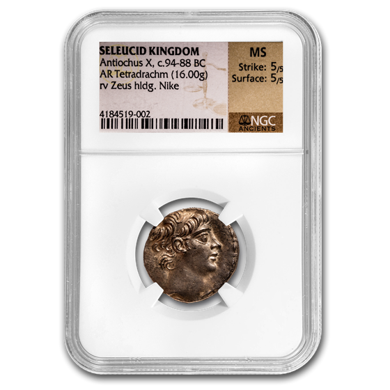 Seleucid Kingdom Antiochus X AR Tetradrachm (94-88 BC) MS NGC Seleucid Kingdom Antiochus X AR Tetradrachm (94-88 BC) MS NGC