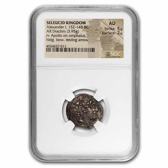 Seleucid Kingdom AR Drachm Alexander I (152-145 BC) AU NGC Seleucid Kingdom AR Drachm Alexander I (152-145 BC) AU NGC