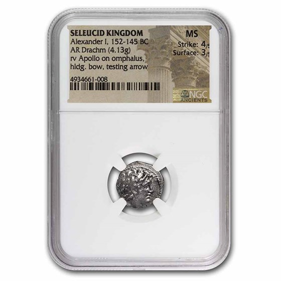Seleucid Kingdom AR Drachm Alexander I (152-145 BC) MS NGC Seleucid Kingdom AR Drachm Alexander I (152-145 BC) MS NGC