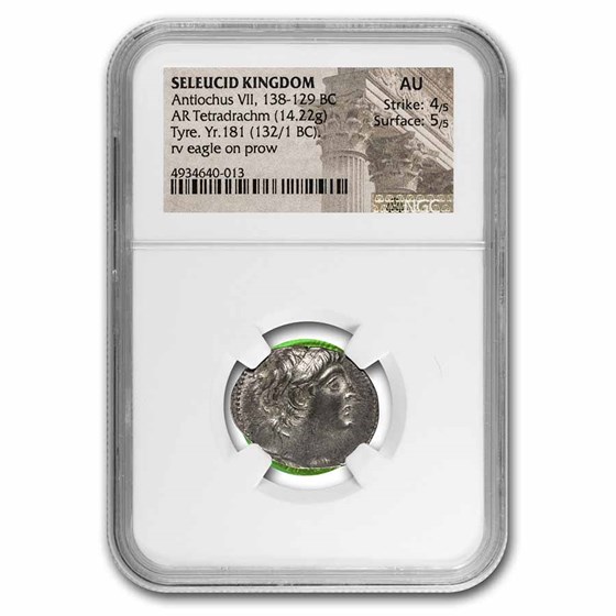Seleucid Silver Tetradrachm Antiochus VII (138-129 BC) AU NGC Seleucid Silver Tetradrachm Antiochus VII (138-129 BC) AU NGC