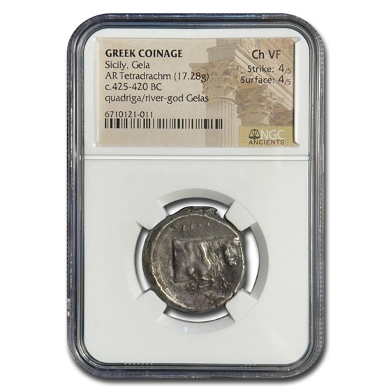 Sicily, Gela Silver Tetradrachm (430-425 BC) Ch VF NGC (4/4) Sicily, Gela Silver Tetradrachm (430-425 BC) Ch VF NGC (4/4)